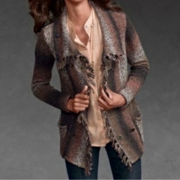 CAbi Sweaters - CABI Frontier Fringe Ombre Brown/Black Double Breasted Knit Cardigan Sweater M